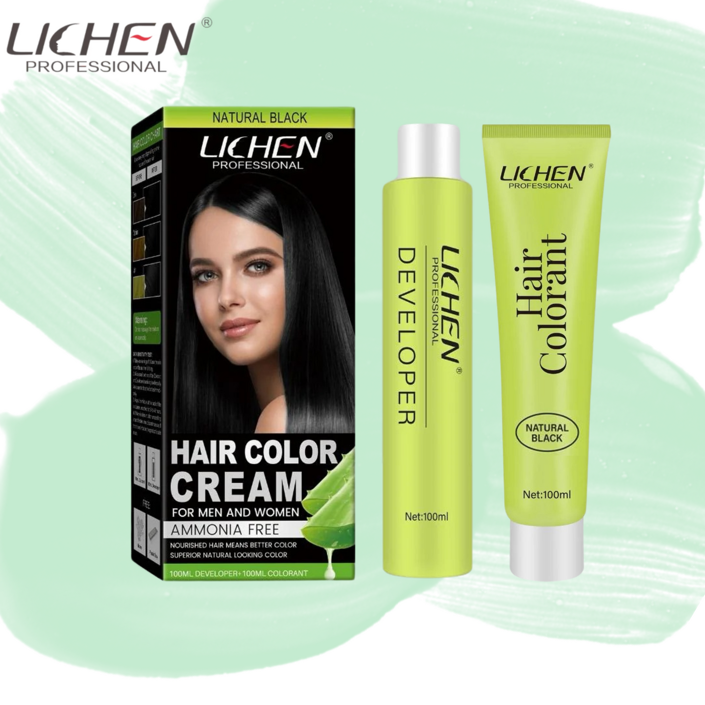 Lichen Hair Color Cream 200ml (100ml Color Cream + 100ml Developer)