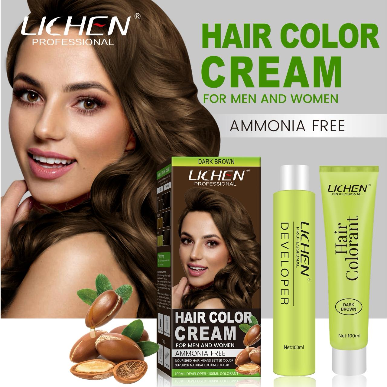 Lichen Hair Color Cream 200ml (100ml Color Cream + 100ml Developer)