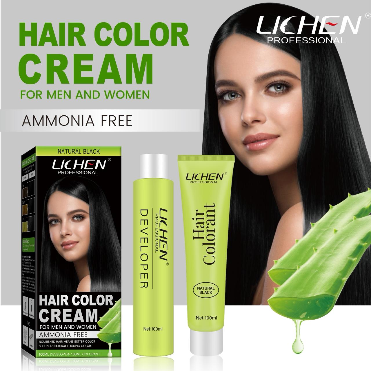 Lichen Hair Color Cream 200ml (100ml Color Cream + 100ml Developer)